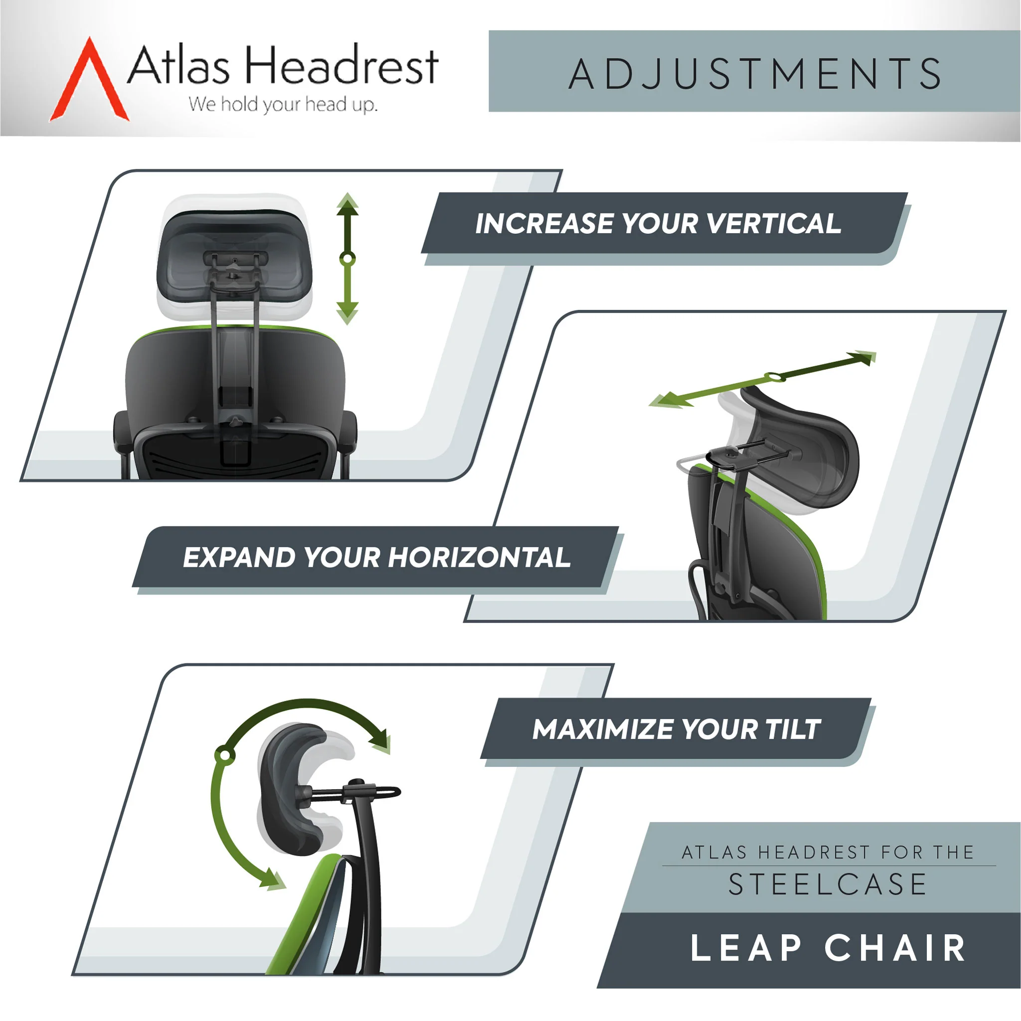 Atlas / Crandall Aftermarket Headrest for Steelcase V2 Leap Chair - Image 4