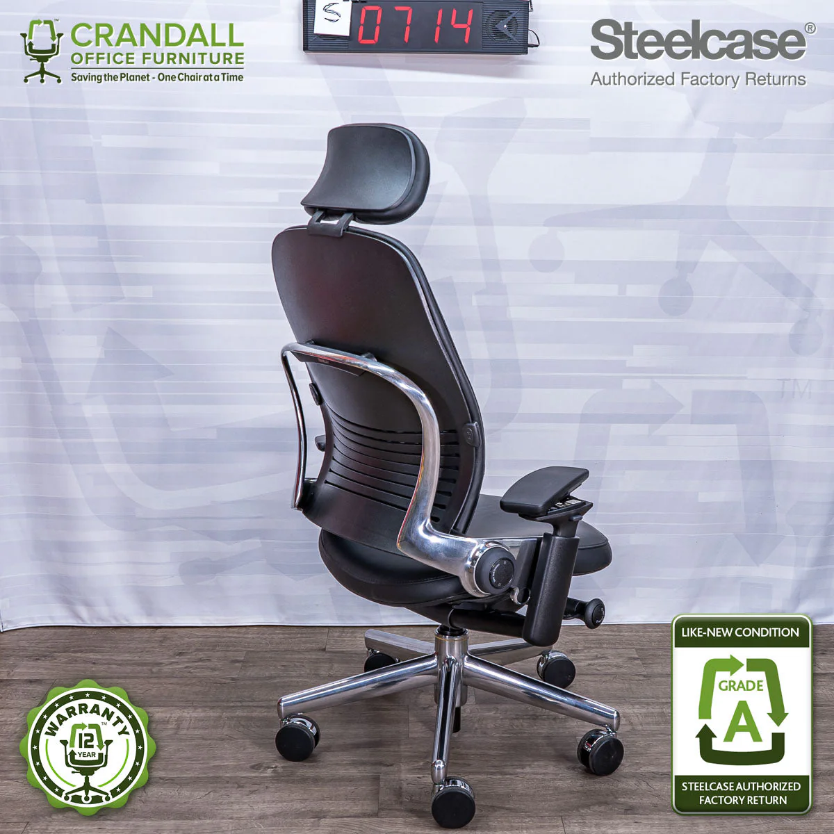 S-0714 - Steelcase V2 Leap with Headrest - Grade A - Image 2