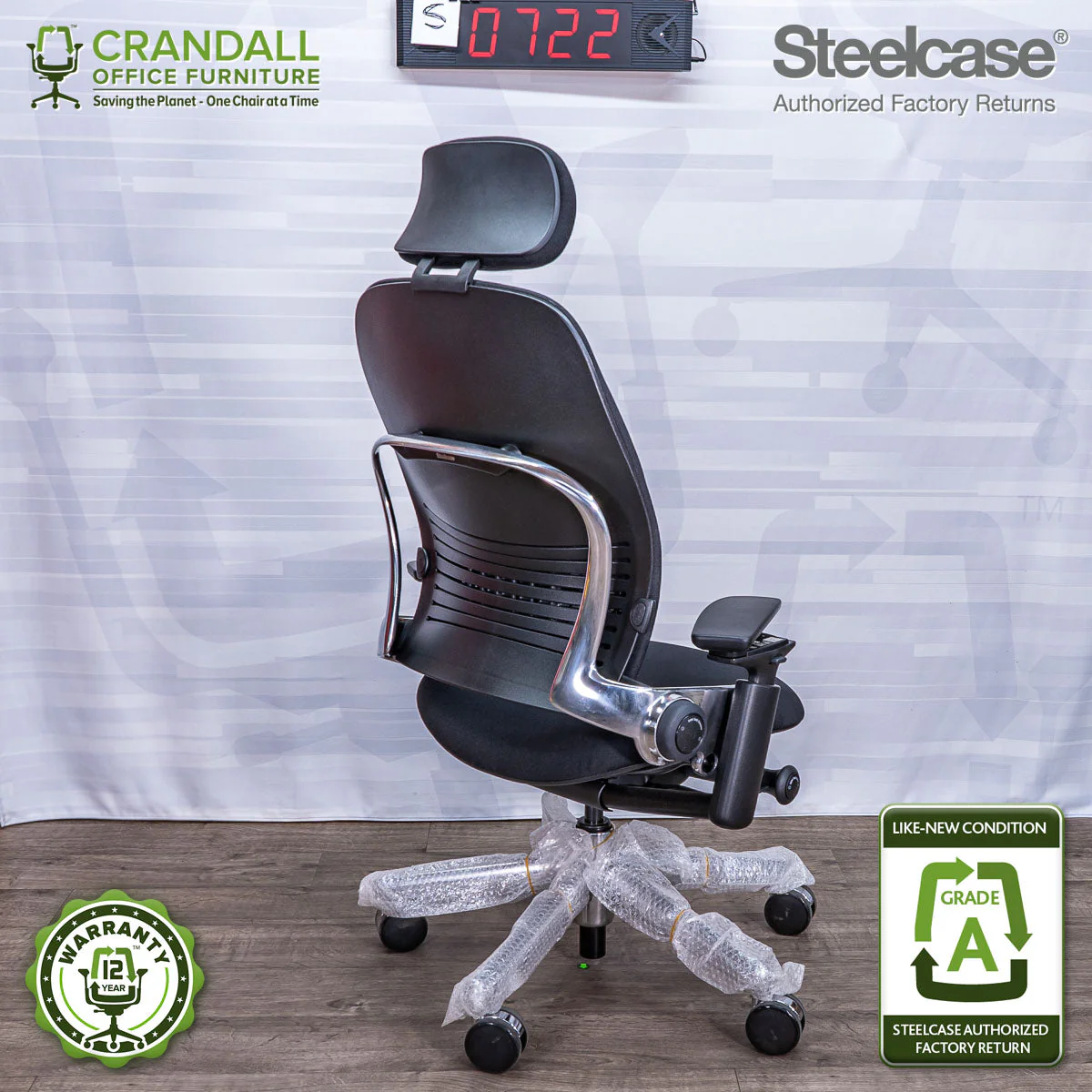 S-0722 - Steelcase V2 Leap with Headrest - Grade A - Image 2
