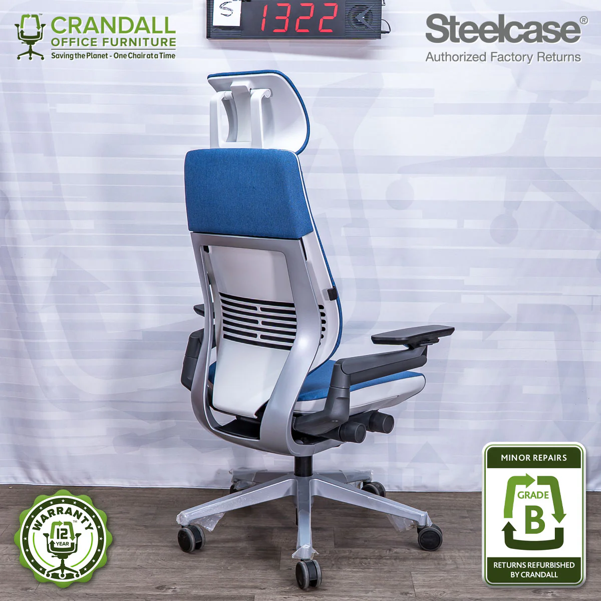 S-1322 - Steelcase Gesture with Headrest - Grade B - Image 2