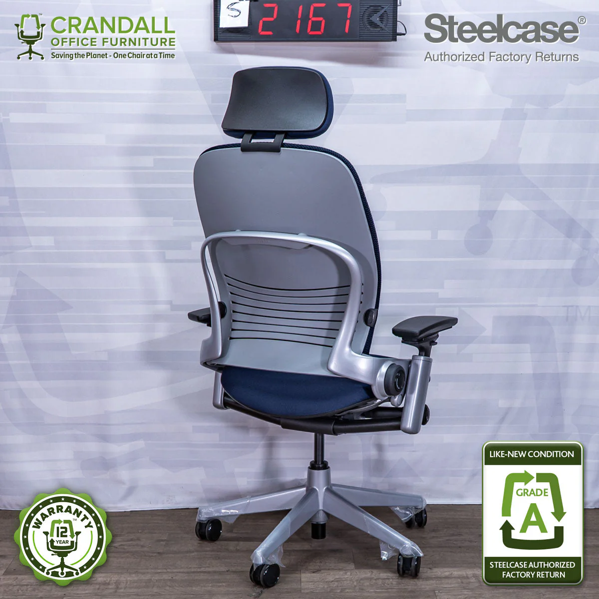 S-2167 - Steelcase V2 Leap with Headrest - Grade A - Image 2