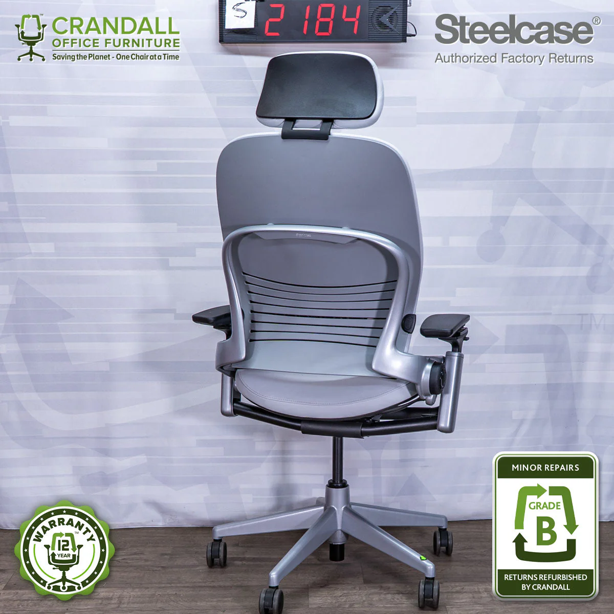 S-2184 - Steelcase V2 Leap with Headrest - Grade B - Image 2