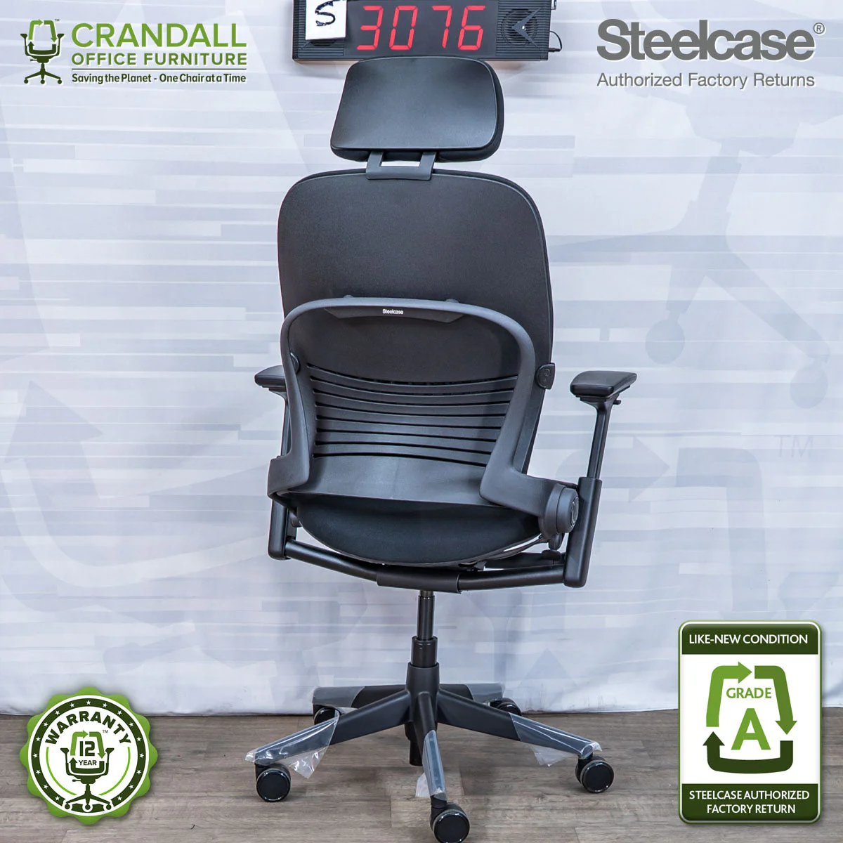 S-3076 - Steelcase V2 Leap with Headrest - Grade A - Image 2