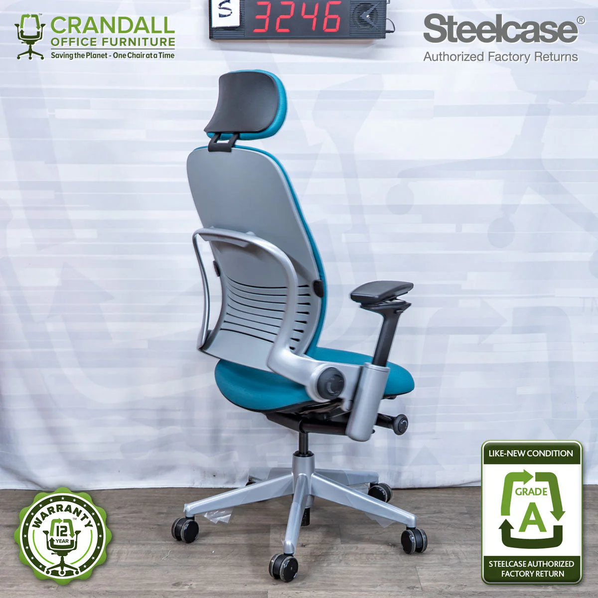 S-3246 - Steelcase V2 Leap with Headrest - Grade A - Image 2