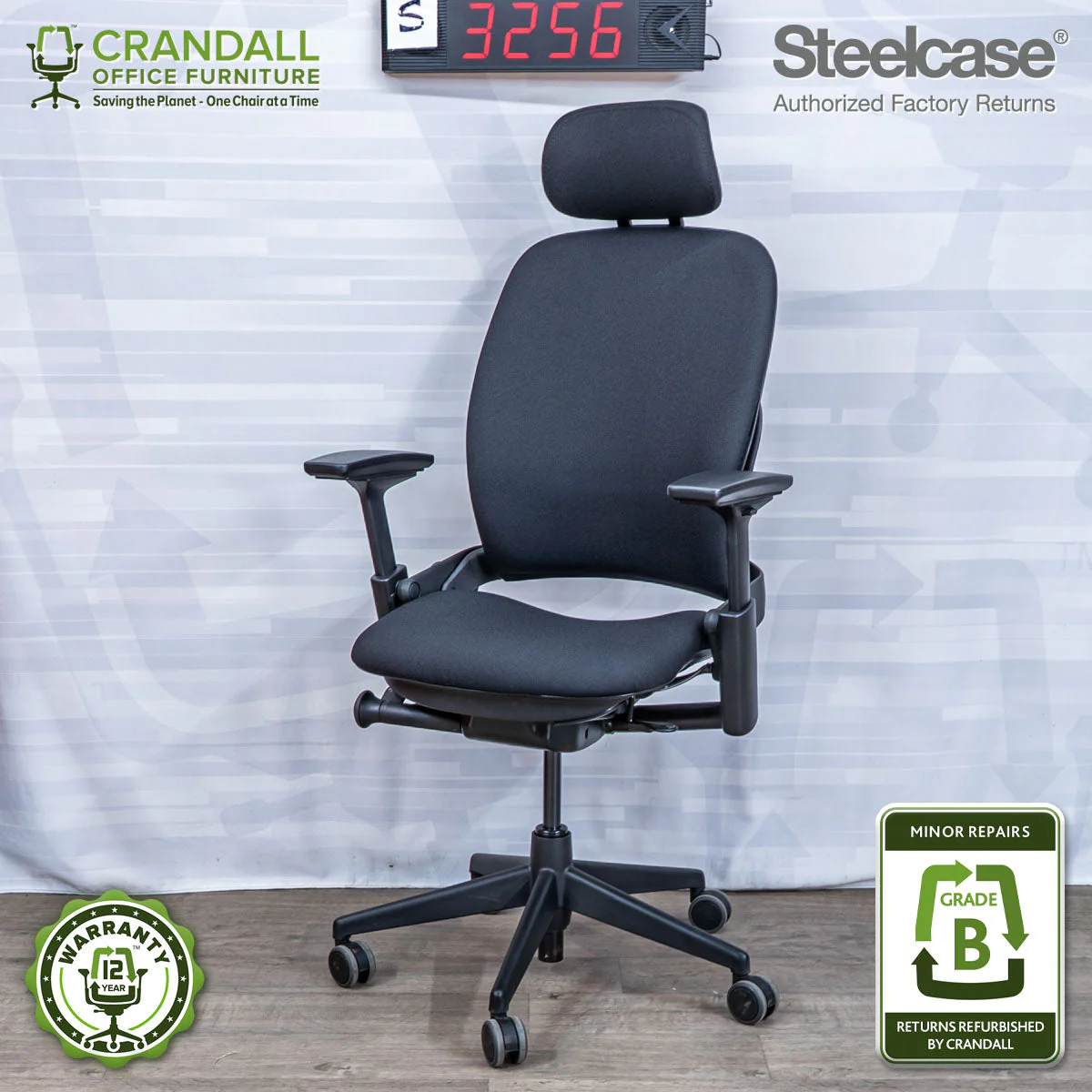 S-3256 - Steelcase V2 Leap with Headrest - Grade B