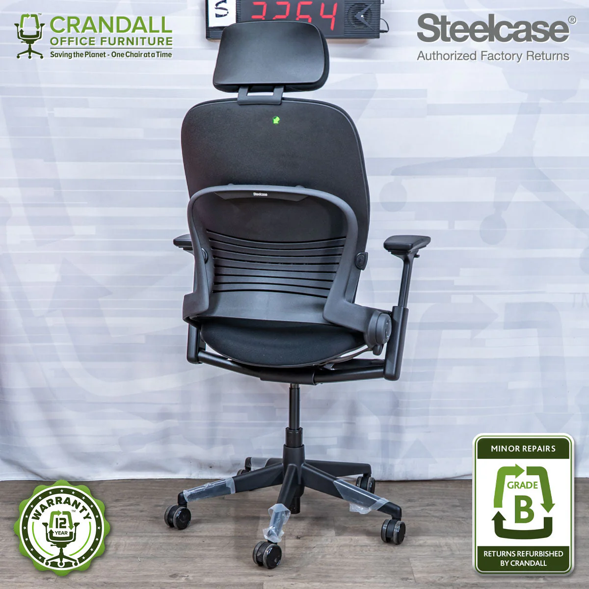 S-3264 - Steelcase V2 Leap with Headrest - Grade B - Image 2