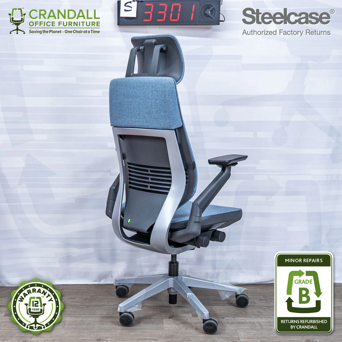 S-3301 - Steelcase Gesture with Headrest - Grade B - Image 2