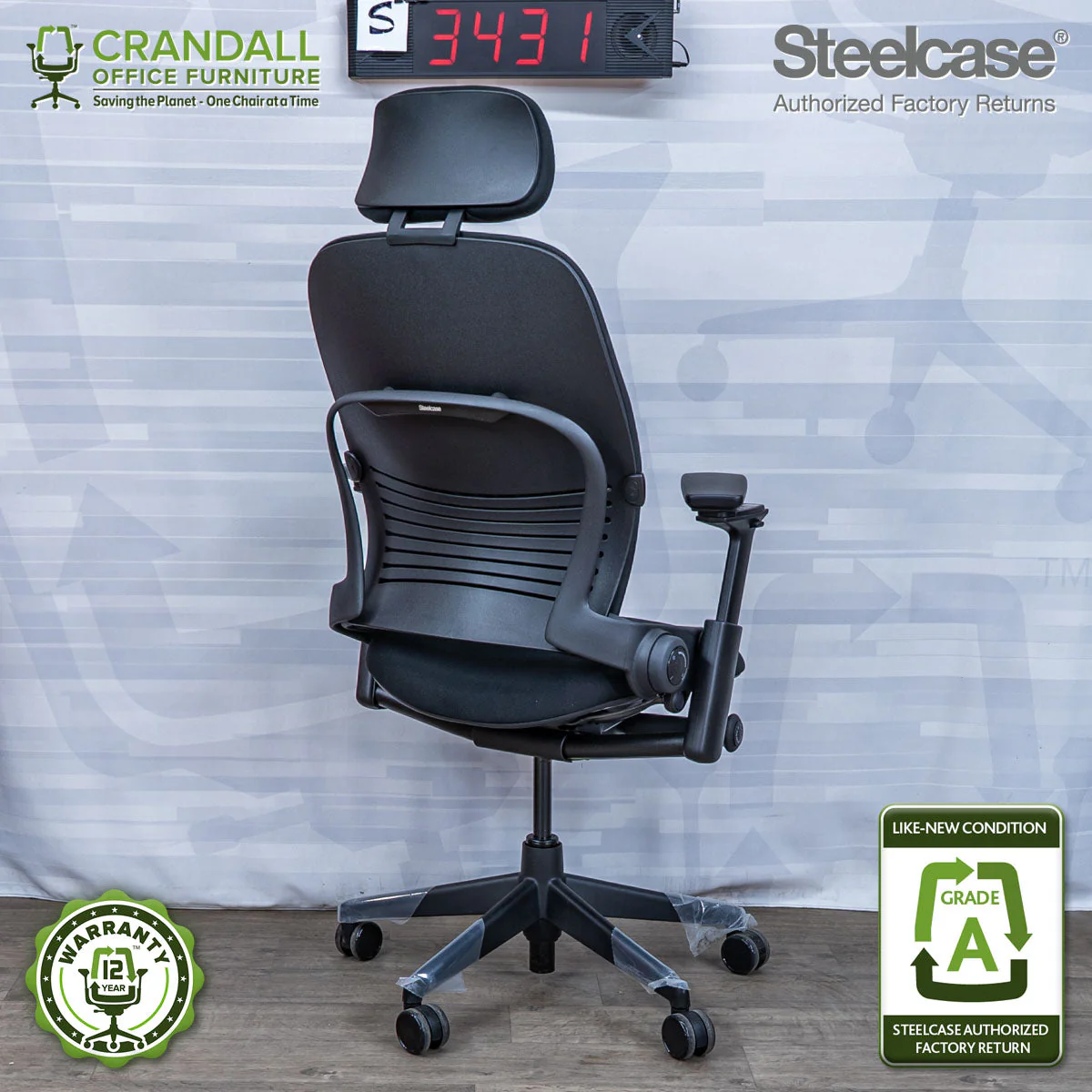 S-3431 - Steelcase V2 Leap with Headrest - Grade A - Image 2