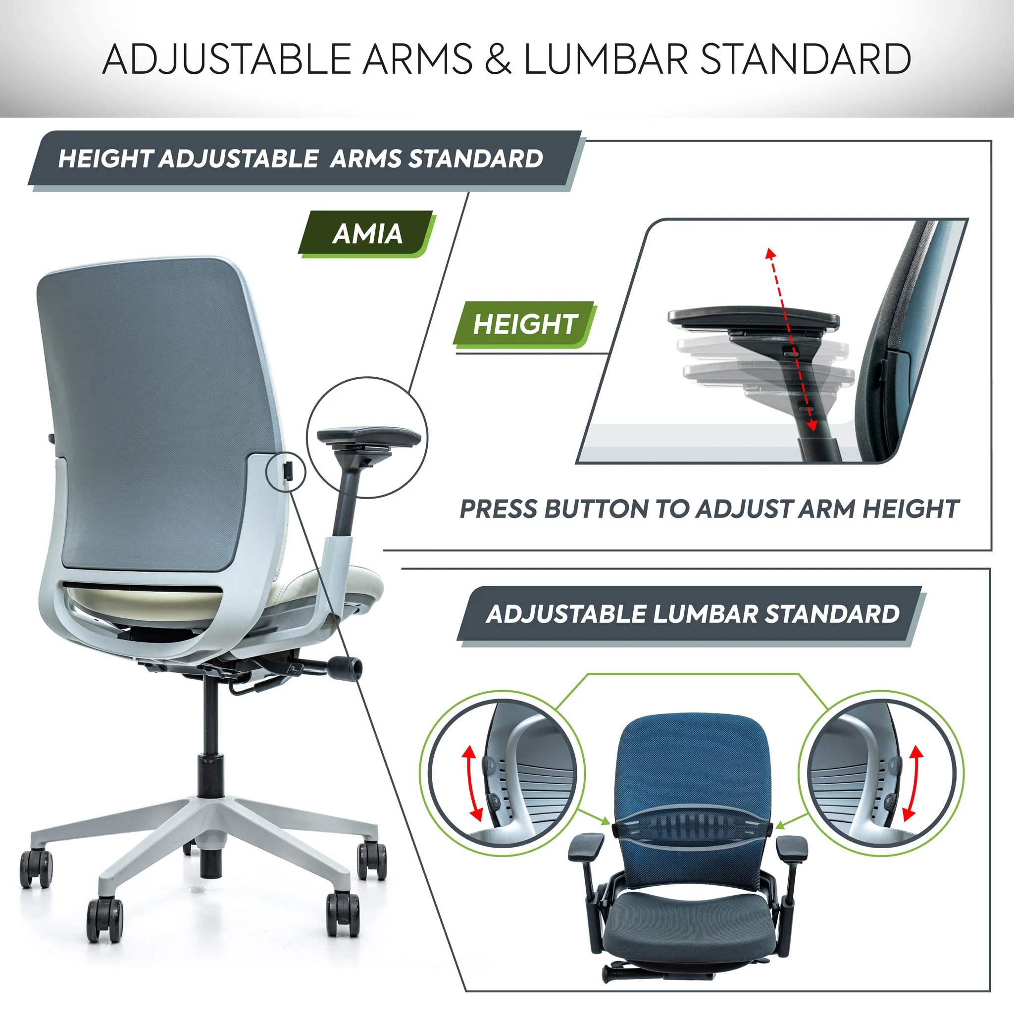 Steelcase Amia Ergonomic Office Chair - Height Only Arms - Remanufactured by Crandall - Image 4